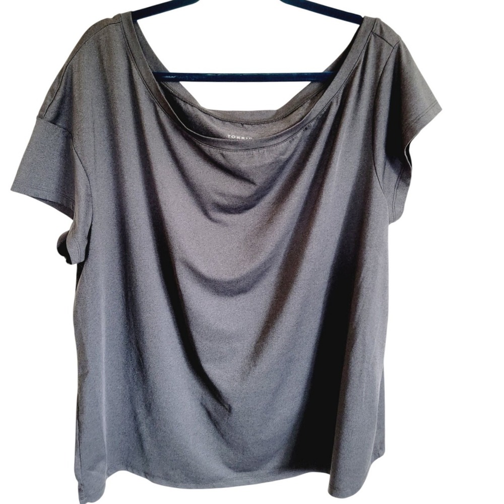 Torrid Active 2 Top Short Sleeve Gray Shirt Workout Slinky‎ Boatneck 2X